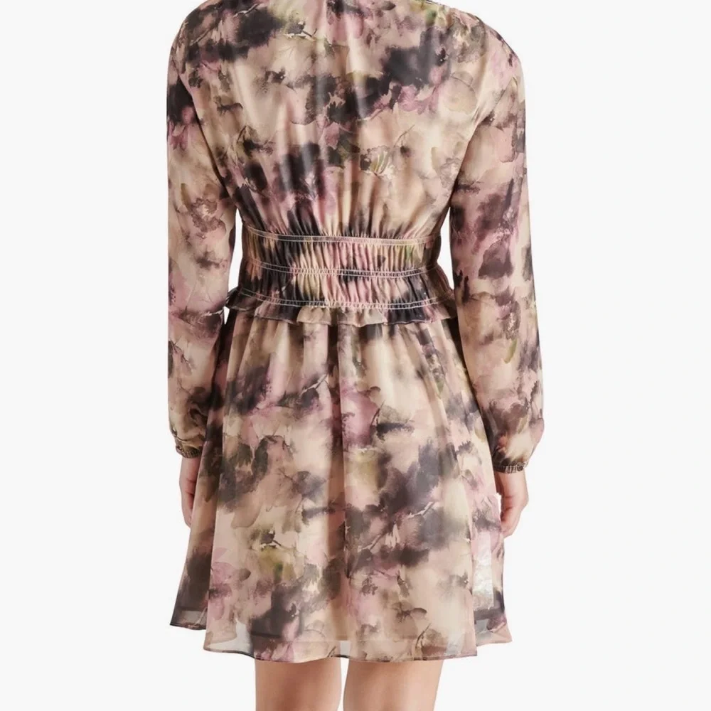 Steve Madden Fiora Long Sleeve Mini‎ Dress Pink/Brown- Autumn Mauve. NWT. Small